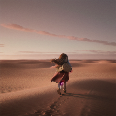Image For Post Anime Art, Lonely desert wanderer, flowing brown hair partially covering face, trudging through an endless sea of sand