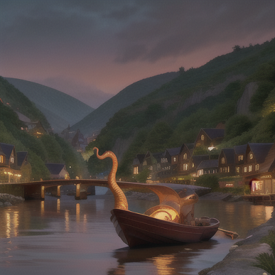 Image For Post | Anime, manga, Lonely dragon spirit, coiled slender body and horn-like nose, resting by a wide river at dusk, letting out a soft, melancholic sigh, a quaint fishing village further downstream, adorned with various shiny trinkets, subdued and impressionistic art style, a somber and soothing atmosphere - [AI Art, Anime Countryside Scenes ](https://hero.page/examples/anime-countryside-scenes-stable-diffusion-prompt-library)