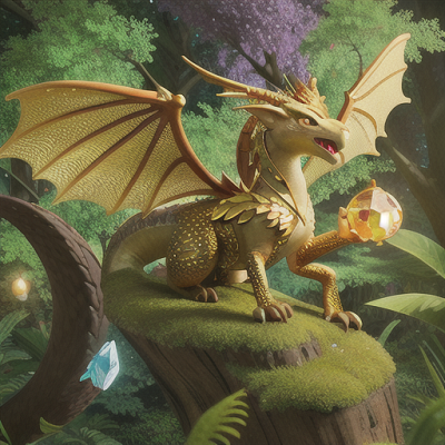 Image For Post Anime Art, Majestic dragon, shimmering golden scales and majestic wings, hovering above a mystical forest
