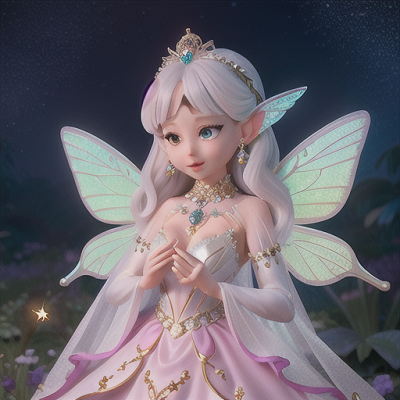 Image For Post Anime Art, Charming fairy queen, delicate butterfly wings and silver hair, in a glittering crystal palace