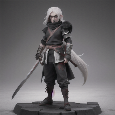 Image For Post Anime Art, Lone wolf ninja, long white hair and a scar across one eye, standing on a desolate battlefield