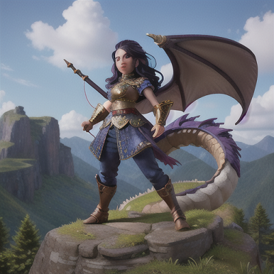 Image For Post Anime Art, Majestic dragon slayer, flowing indigo hair, standing upon a craggy mountain pass