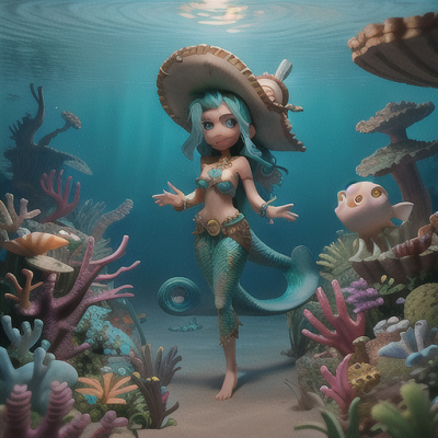 Image For Post Anime Art, Wandering mermaid pirate, cascading turquoise hair and shimmering scaled tail, in the depths of a sunken shi