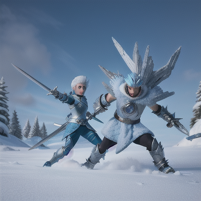 Image For Post | Anime, manga, Fierce ice warrior, spiky silver hair, in a snowy tundra battleground, engaging in a thrilling sword fight, an intimidating ice dragon in the background, armor in shades of blue with frosty details, visceral and dynamic anime style, a chilling and intense scene - [AI Art, Anime Moonlight Silver Hair ](https://hero.page/examples/anime-moonlight-silver-hair-stable-diffusion-prompt-library)