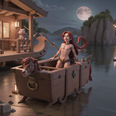 Image For Post Anime, treasure chest, boat, centaur, moonlight, demon, HD, 4K, AI Generated Art