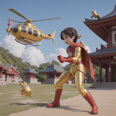 Image For Post Anime, temple, helicopter, golden egg, superhero, fighting, HD, 4K, AI Generated Art