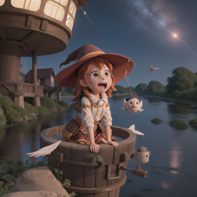 Image For Post Anime, river, crying, bird, witch, space station, HD, 4K, AI Generated Art