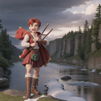 Image For Post Anime, hero, river, storm, snow, bagpipes, HD, 4K, AI Generated Art