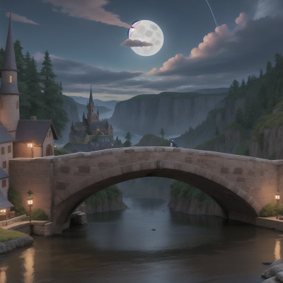 Image For Post Anime, wizard's hat, moonlight, sasquatch, bridge, cathedral, HD, 4K, AI Generated Art