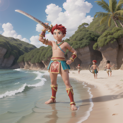 Image For Post Anime, beach, river, hero, tribal warriors, sword, HD, 4K, AI Generated Art