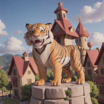 Image For Post Anime, sabertooth tiger, tower, carnival, village, failure, HD, 4K, AI Generated Art