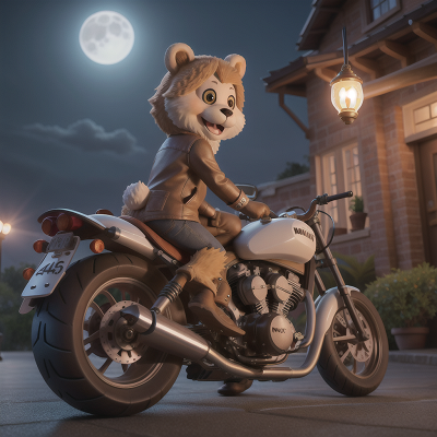 Image For Post Anime, moonlight, motorcycle, rabbit, bear, lamp, HD, 4K, AI Generated Art