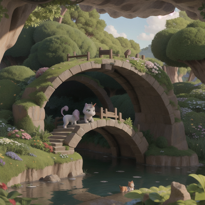 Image For Post Anime, unicorn, garden, bridge, cave, cat, HD, 4K, AI Generated Art