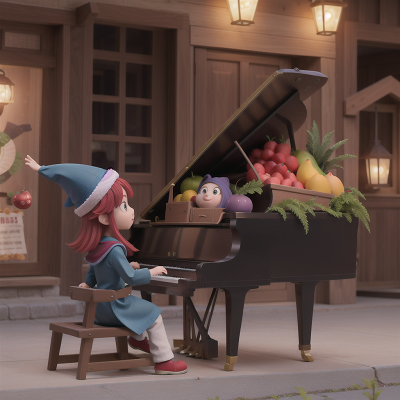 Image For Post Anime, confusion, wizard's hat, sled, fruit market, piano, HD, 4K, AI Generated Art