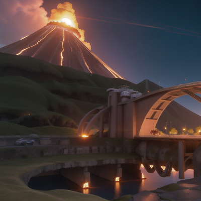 Image For Post Anime, sunset, volcano, bridge, space station, griffin, HD, 4K, AI Generated Art