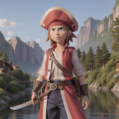 Image For Post Anime, mechanic, mountains, river, pirate, sword, HD, 4K, AI Generated Art