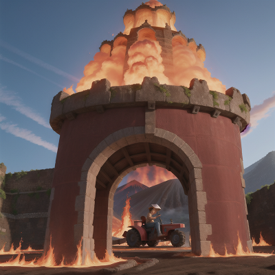 Image For Post Anime, tractor, volcanic eruption, crying, exploring, medieval castle, HD, 4K, AI Generated Art