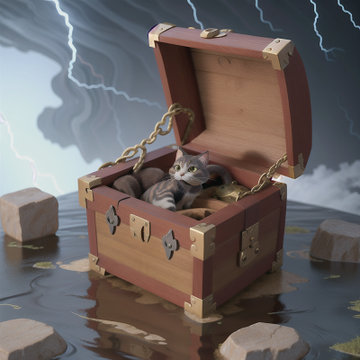 Image For Post Anime, treasure chest, storm, wind, cat, flood, HD, 4K, AI Generated Art