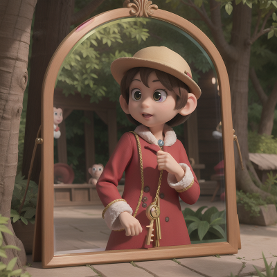 Image For Post Anime, monkey, enchanted mirror, key, park, hat, HD, 4K, AI Generated Art