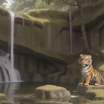 Image For Post Anime, waterfall, shield, queen, cursed amulet, tiger, HD, 4K, AI Generated Art