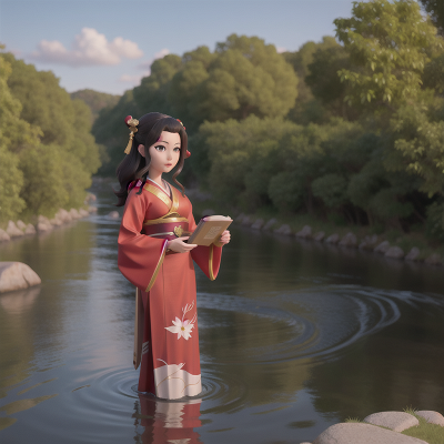 Image For Post Anime, book, geisha, river, hero, knight, HD, 4K, AI Generated Art