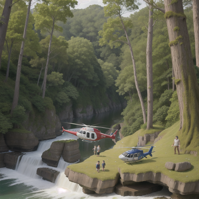 Image For Post Anime, forest, river, helicopter, joy, shark, HD, 4K, AI Generated Art