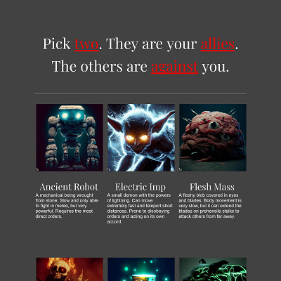 Image For Post A "Pick Two, the others fight you" CYOA but with freaky generated monsters.