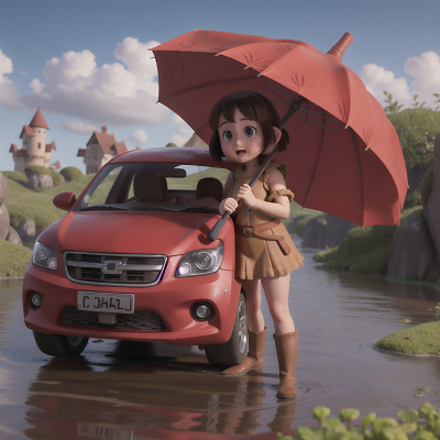 Image For Post Anime, umbrella, drought, dwarf, car, island, HD, 4K, AI Generated Art