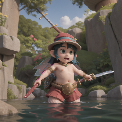 Image For Post Anime, hat, swimming, sword, fairy, dwarf, HD, 4K, AI Generated Art
