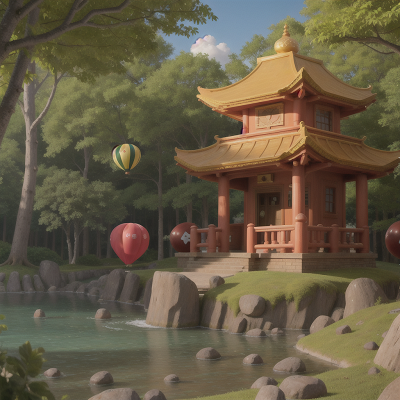 Image For Post Anime, enchanted forest, balloon, island, temple, earthquake, HD, 4K, AI Generated Art