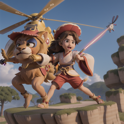 Image For Post Anime, fairy dust, samurai, lion, hat, helicopter, HD, 4K, AI Generated Art