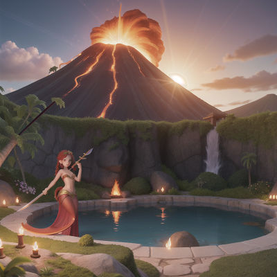 Image For Post Anime, volcano, sword, treasure, garden, mermaid, HD, 4K, AI Generated Art