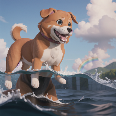 Image For Post Anime, dog, swimming, tsunami, flood, rainbow, HD, 4K, AI Generated Art