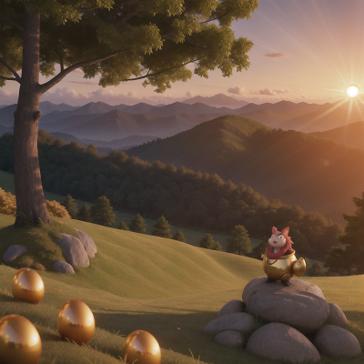 Image For Post Anime, golden egg, mountains, sunrise, anger, forest, HD, 4K, AI Generated Art