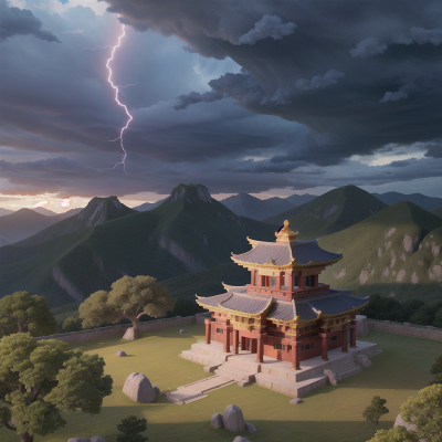 Image For Post Anime, confusion, thunder, mountains, fighting, temple, HD, 4K, AI Generated Art