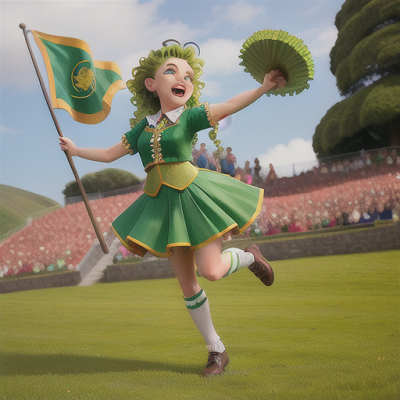Image For Post Anime Art, Whimsical Irish step dancer, vivid green hair in tight curls, on a lush