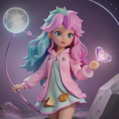 Image For Post Anime Art, Quirky magical girl, pastel rainbow hair in loose waves, amidst a dreamy crystal-filled cavern