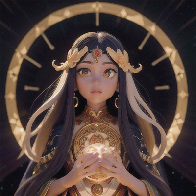 Image For Post Anime Art, Ancient celestial being, piercing golden eyes and long indigo hair, floating amidst the cosmos