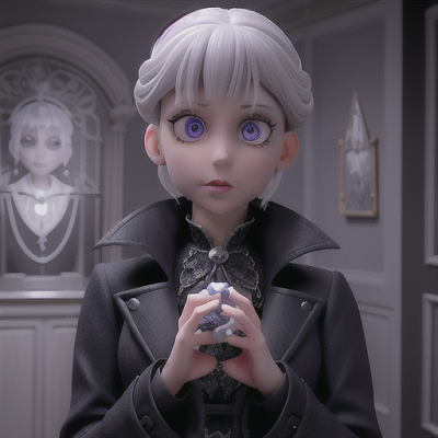 Image For Post Anime Art, Gifted psychic detective, icy silver hair and heterochromatic eyes, in a haunted Victorian mansion