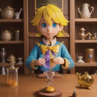 Image For Post Anime Art, Child prodigy magician, electric yellow hair and curious eyes, in a magical laboratory