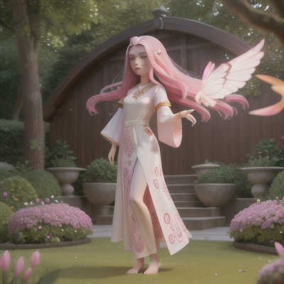 Image For Post Anime Art, Benevolent psychic healer, long pink hair falling in loose waves, standing in a serene garden