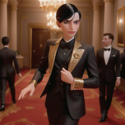 Image For Post Anime Art, Cunning freckled thief, sleek black hair covering one eye, infiltrating a lavish gala in an opulent mansion
