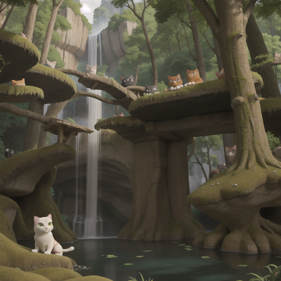 Image For Post Anime, villain, cat, princess, forest, waterfall, HD, 4K, AI Generated Art