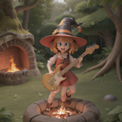 Image For Post Anime, volcanic eruption, electric guitar, golden egg, witch's cauldron, forest, HD, 4K, AI Generated Art
