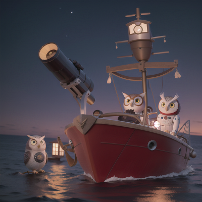 Image For Post Anime, betrayal, boat, telescope, owl, robot, HD, 4K, AI Generated Art