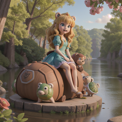 Image For Post Anime, princess, river, bear, turtle, fairy, HD, 4K, AI Generated Art