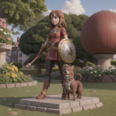 Image For Post Anime, shield, statue, garden, city, dog, HD, 4K, AI Generated Art