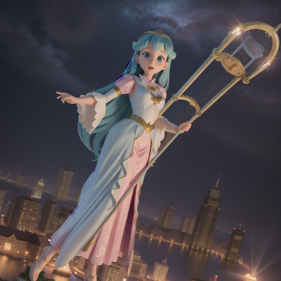 Image For Post Anime, princess, harp, skyscraper, holodeck, ghostly apparition, HD, 4K, AI Generated Art