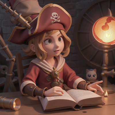Image For Post Anime, spell book, pirate, lamp, volcano, telescope, HD, 4K, AI Generated Art