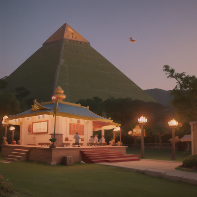 Image For Post Anime, hot dog stand, pyramid, temple, musician, pterodactyl, HD, 4K, AI Generated Art